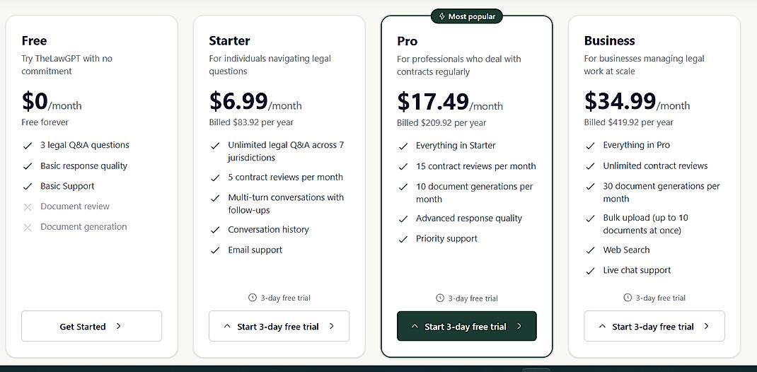 Pricing screenshot