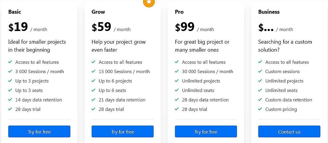 Pricing screenshot