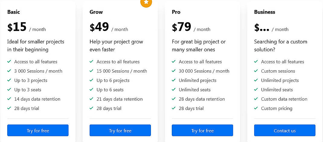 Pricing screenshot