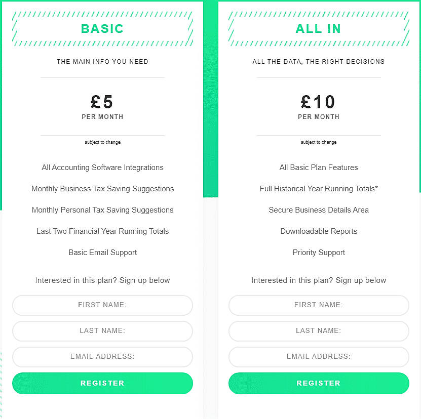 Pricing screenshot