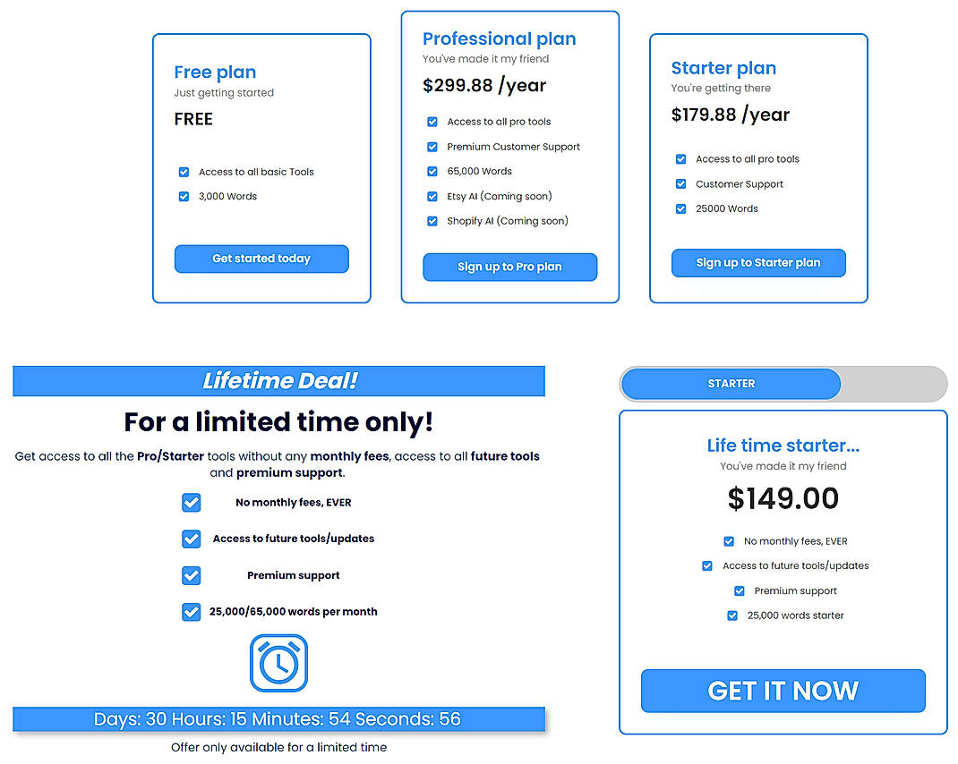 Pricing screenshot