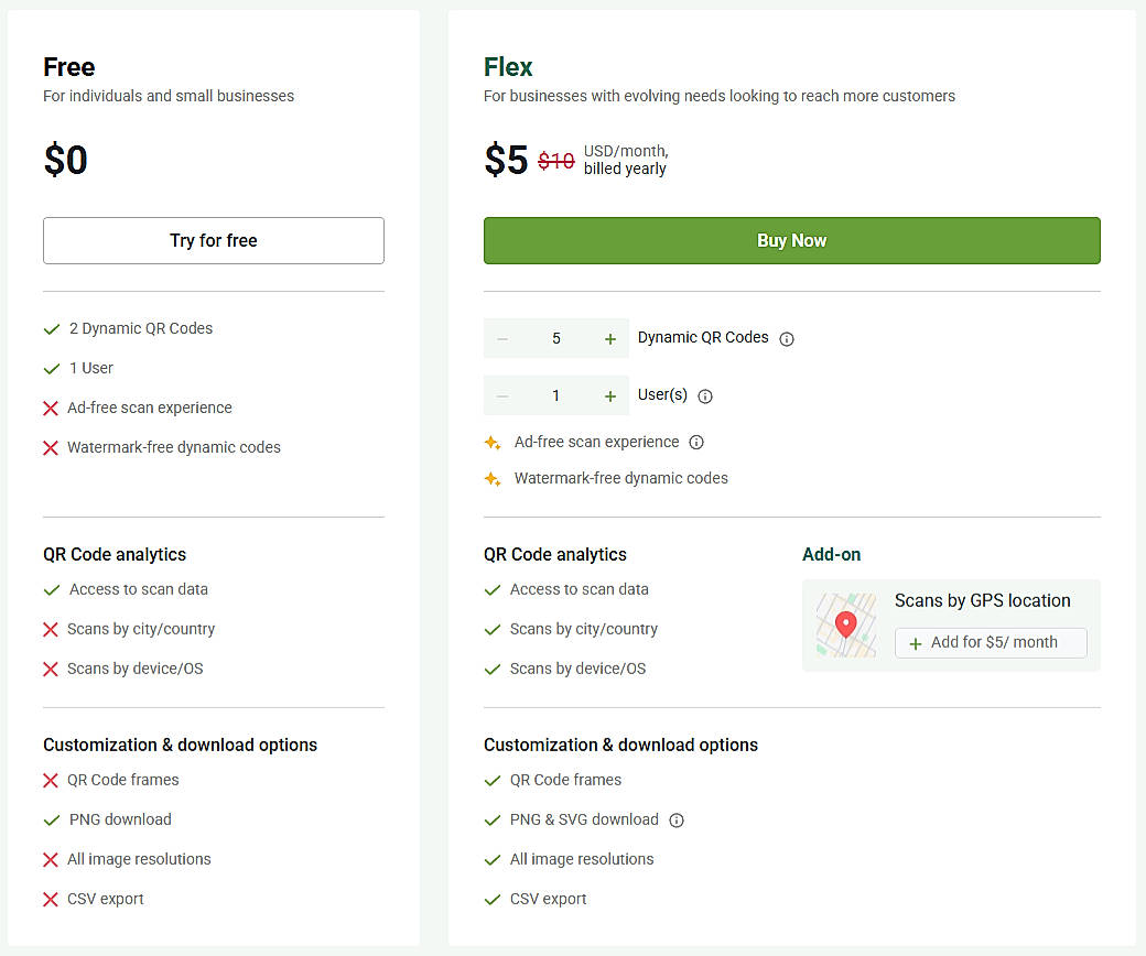 Pricing screenshot