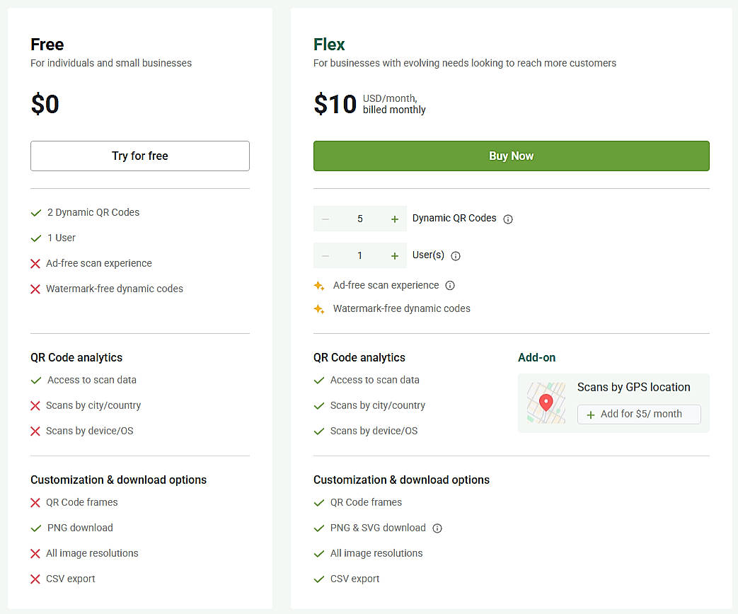 Pricing screenshot