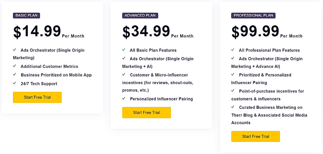 Pricing screenshot