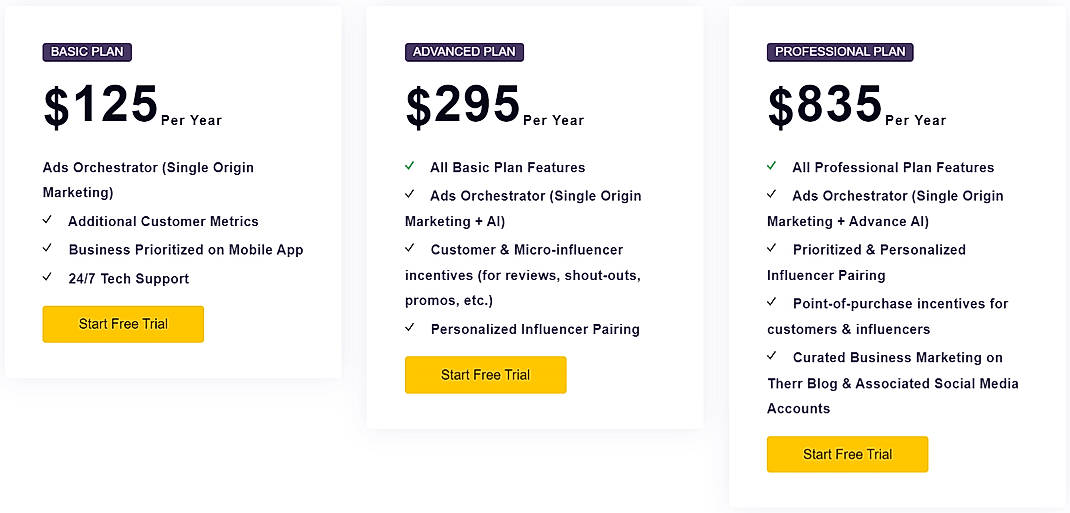 Pricing screenshot