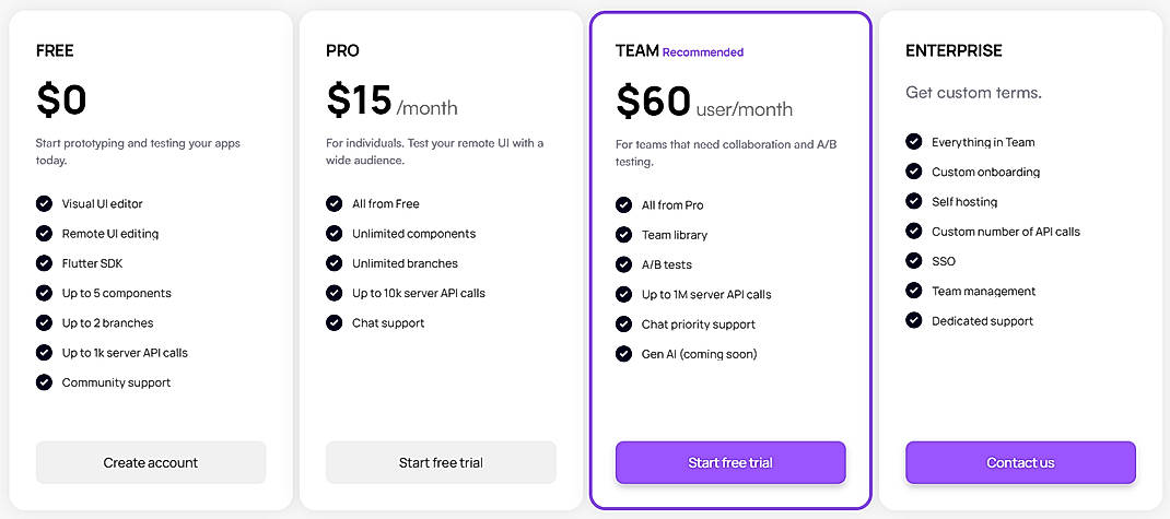 Pricing screenshot