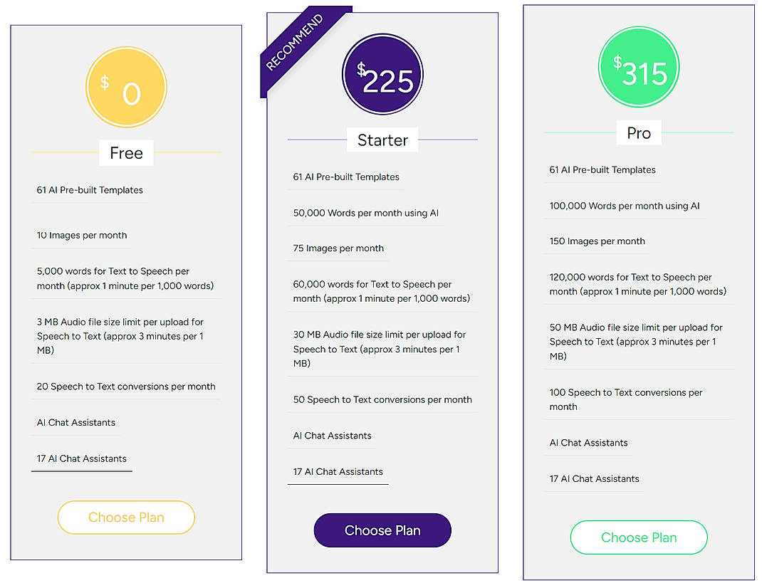 Pricing screenshot