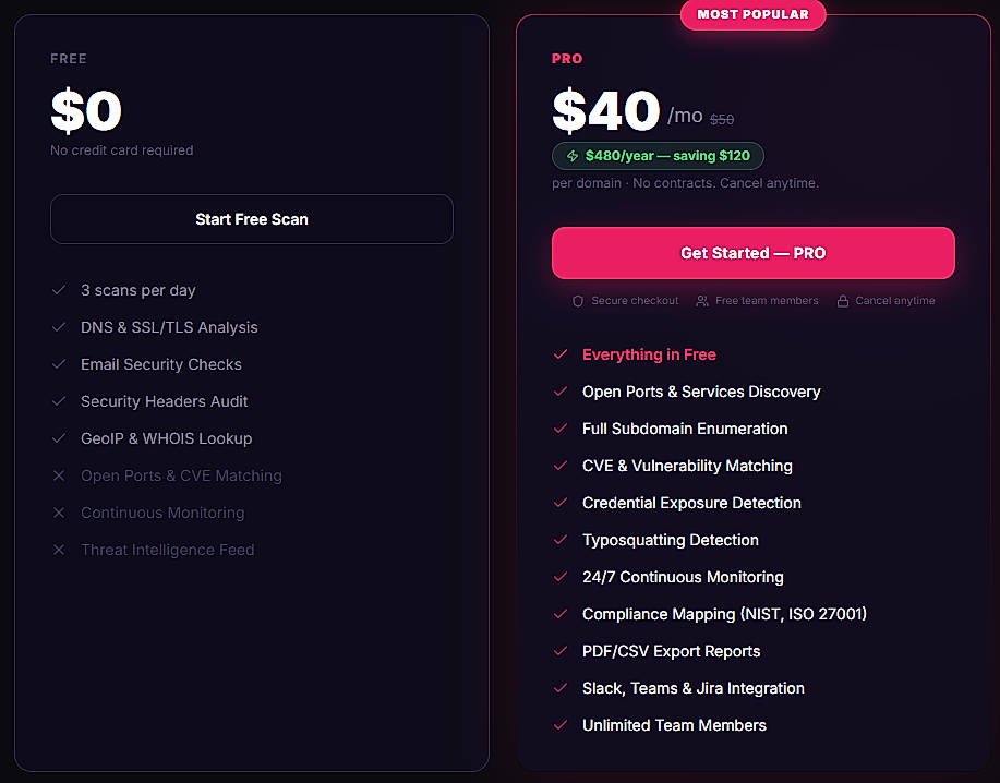 Pricing screenshot