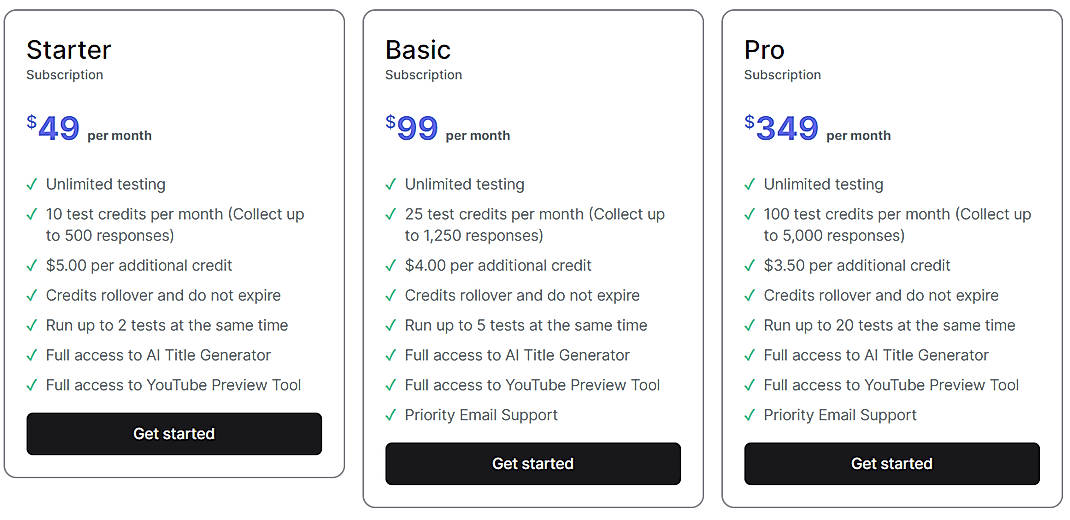 Pricing screenshot