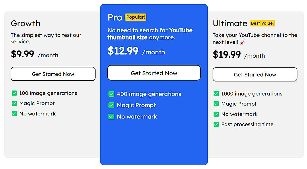Pricing screenshot