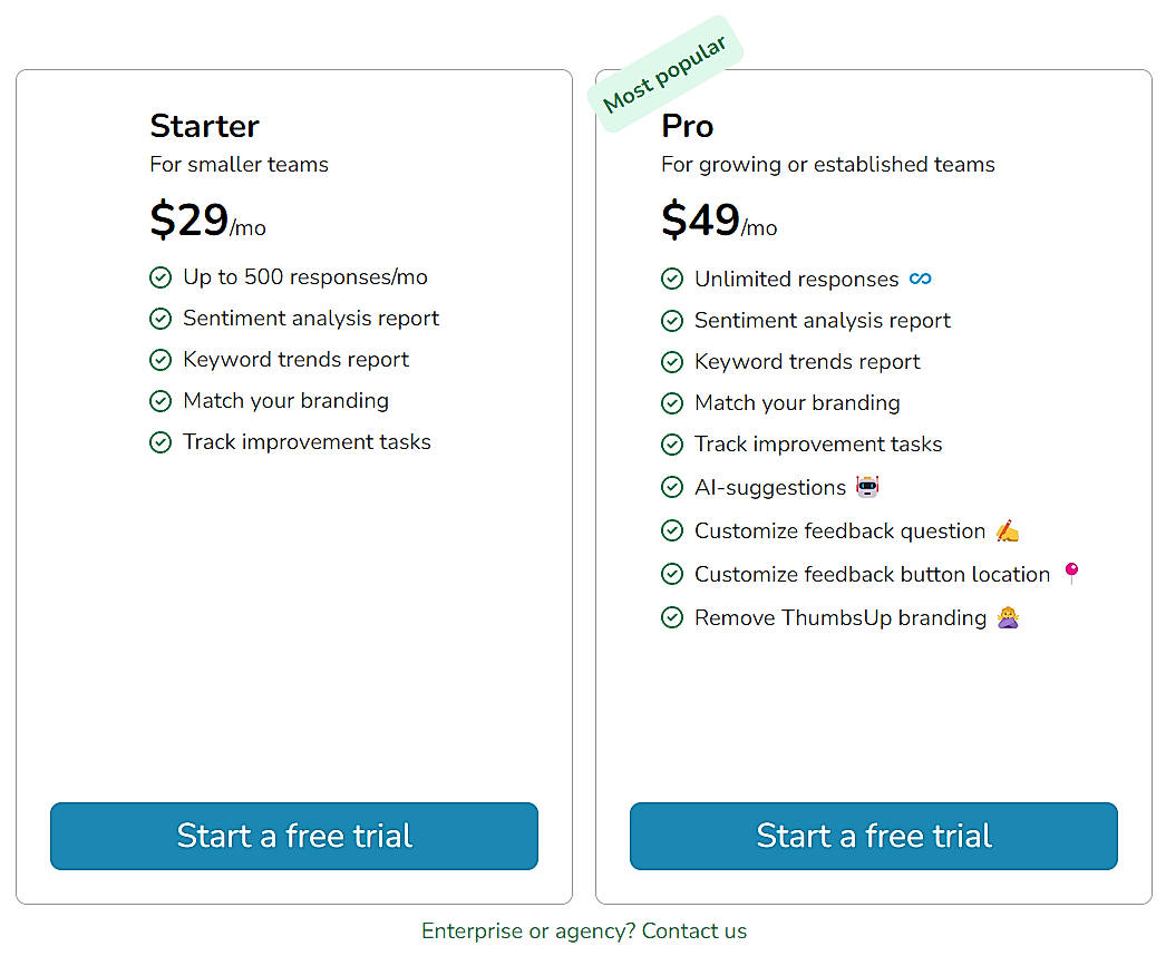 Pricing screenshot