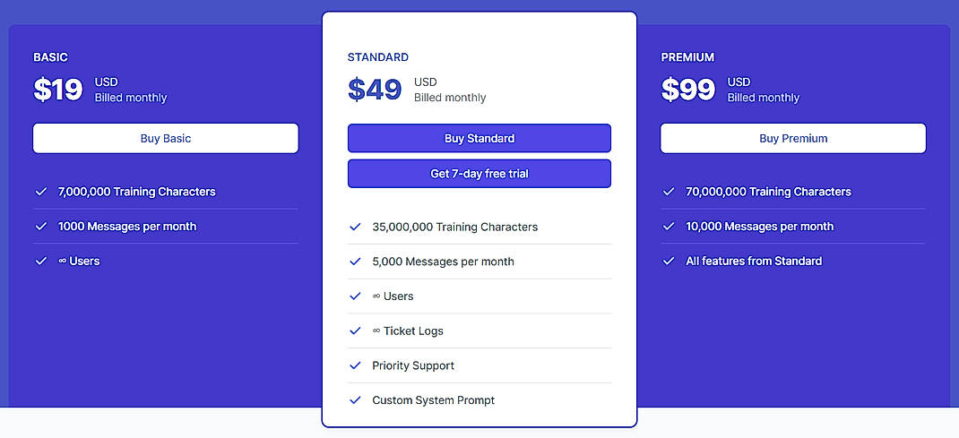 Pricing screenshot