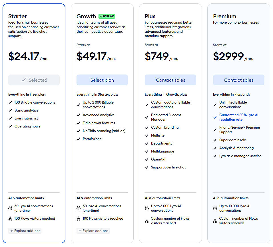 Pricing screenshot
