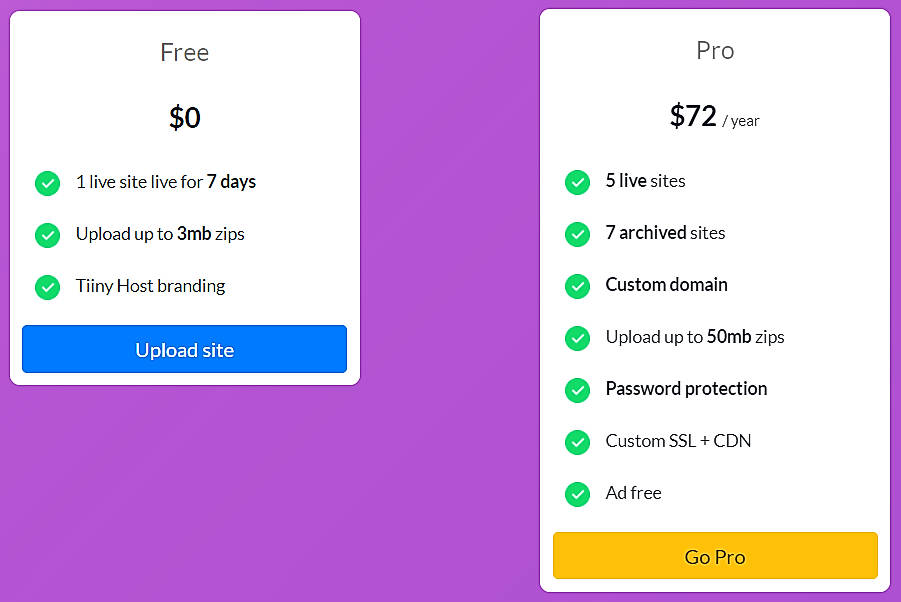 Pricing screenshot