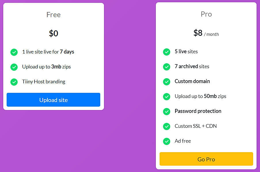 Pricing screenshot
