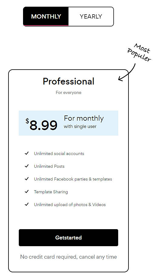 Pricing screenshot