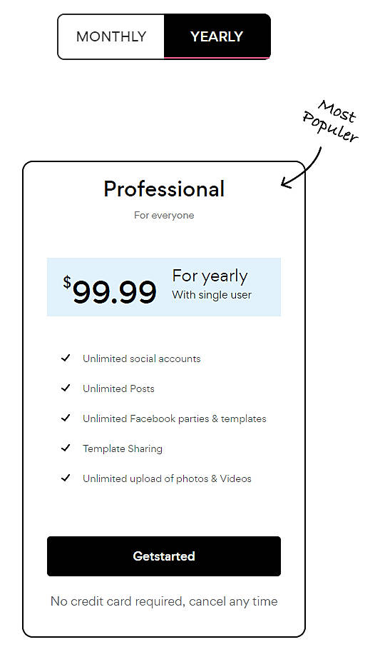 Pricing screenshot