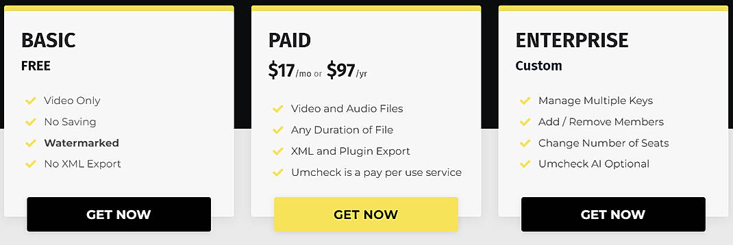 Pricing screenshot