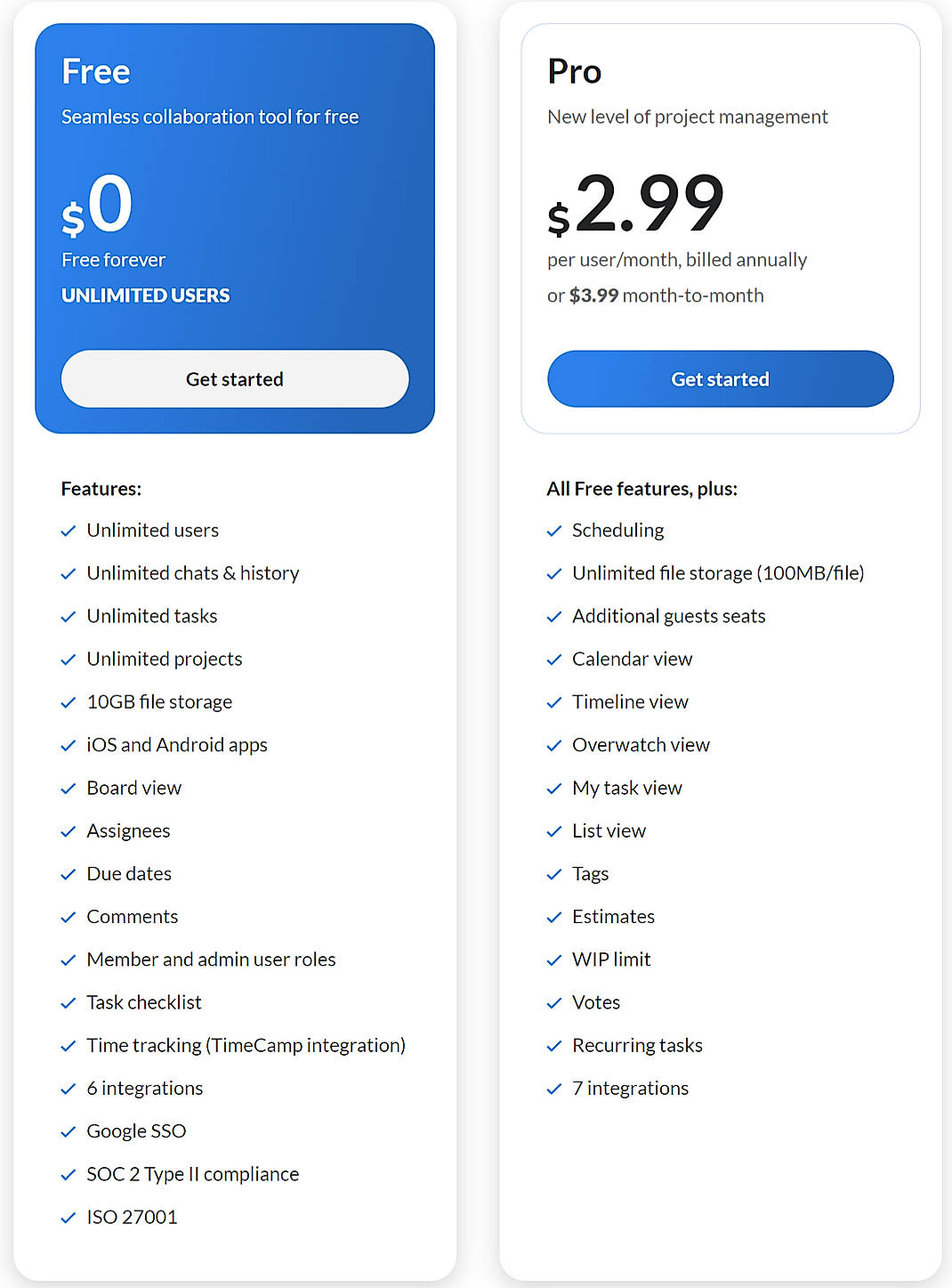 Pricing screenshot