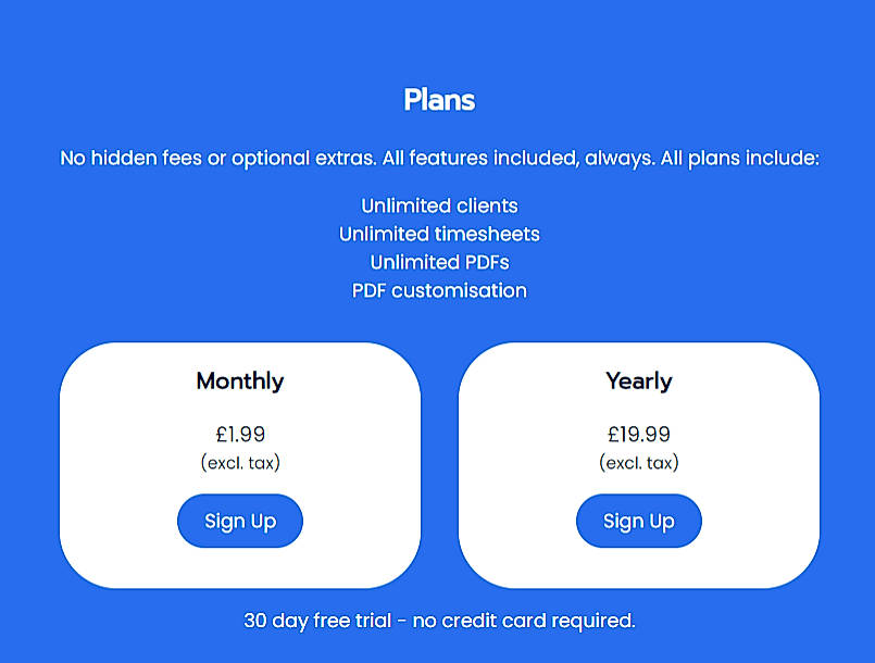 Pricing screenshot