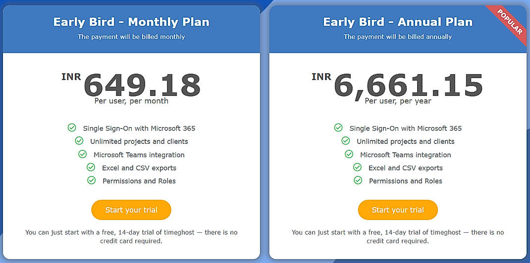 Pricing screenshot