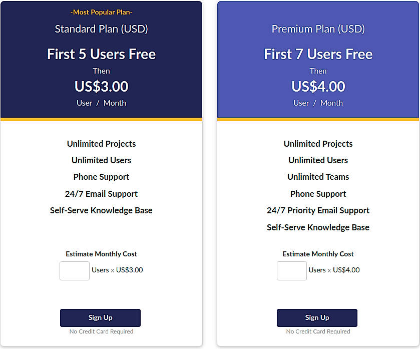Pricing screenshot