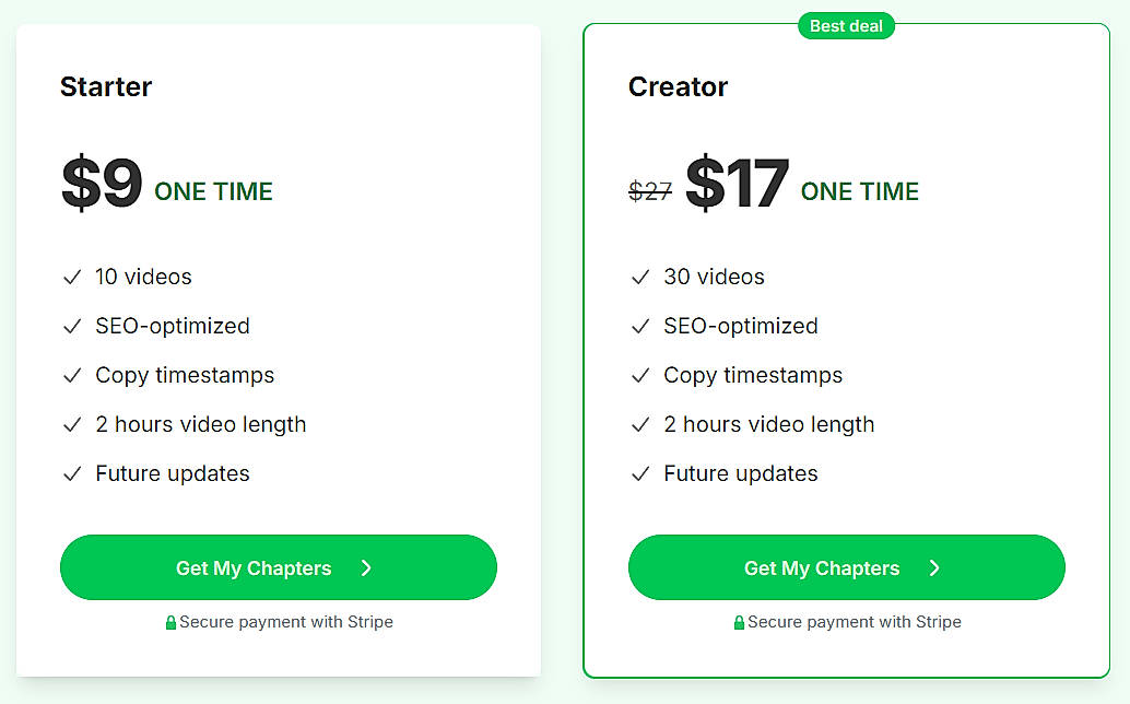Pricing screenshot