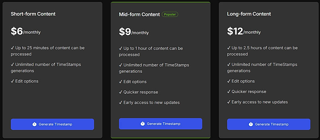 Pricing screenshot