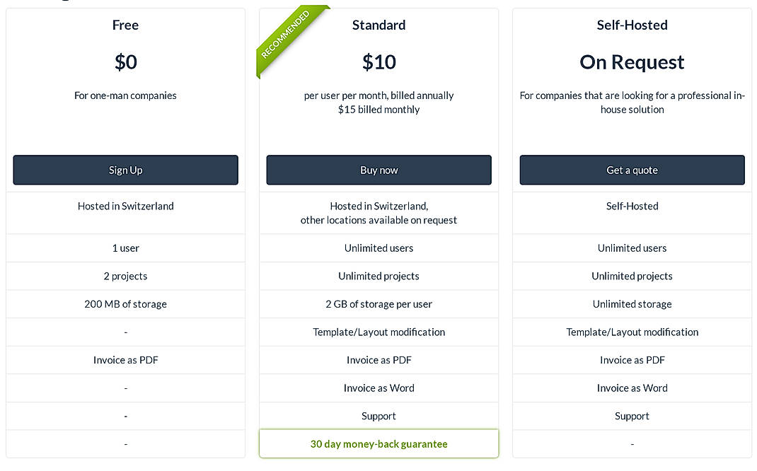 Pricing screenshot