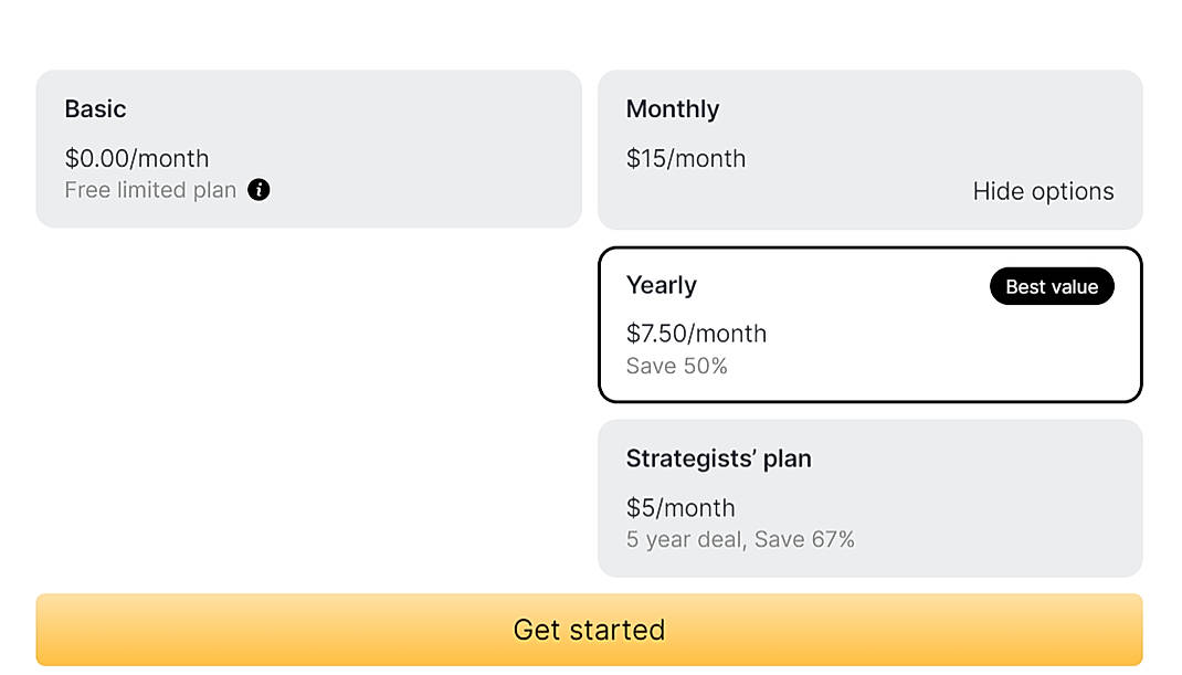 Pricing screenshot