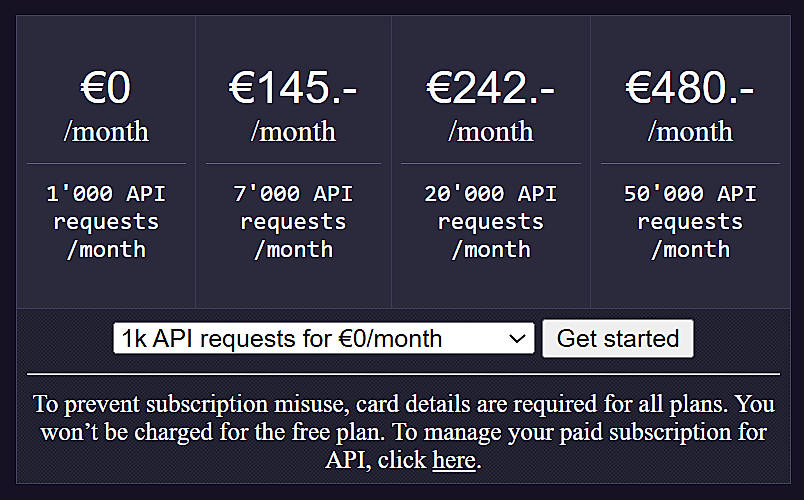 Pricing screenshot