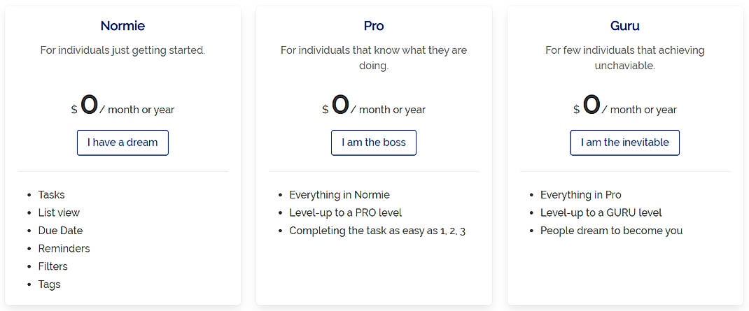 Pricing screenshot