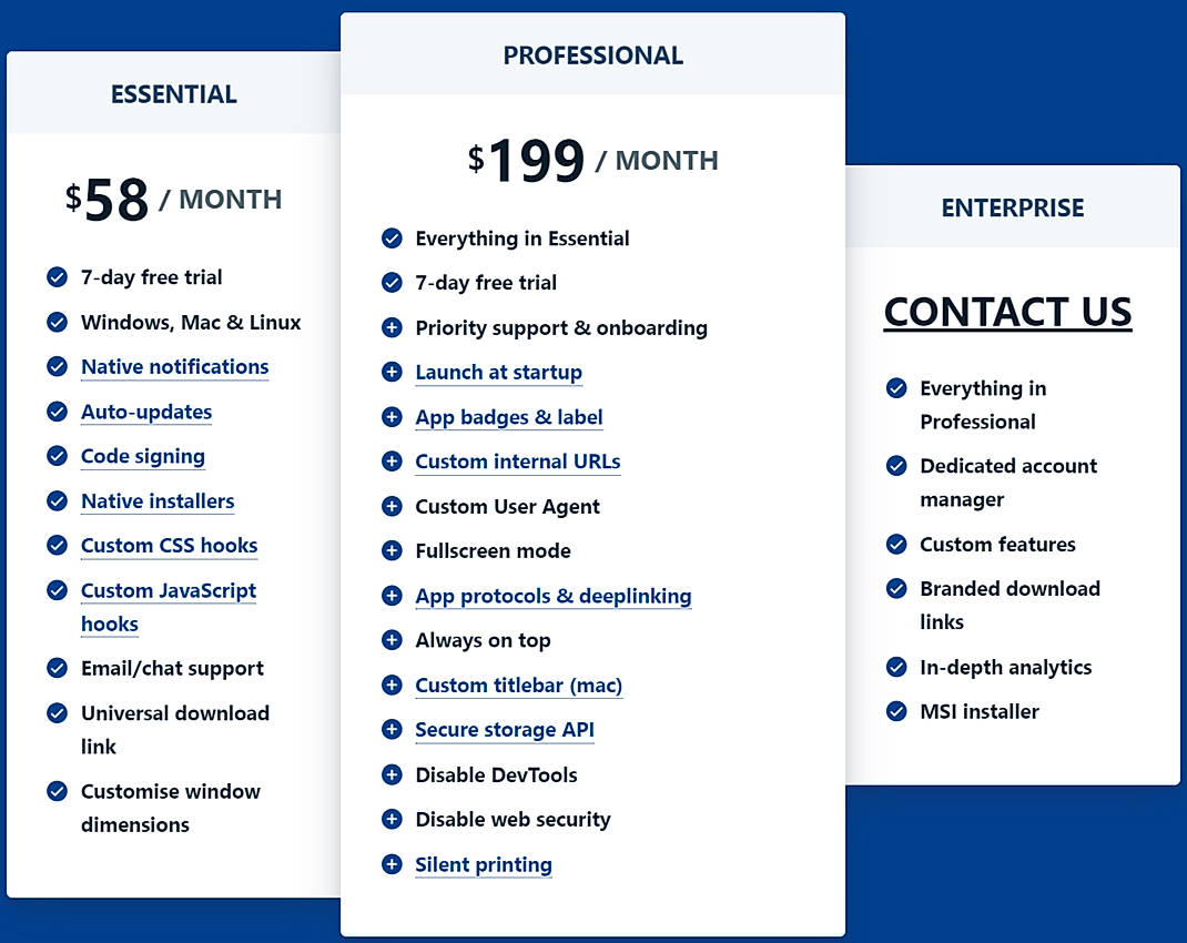 Pricing screenshot