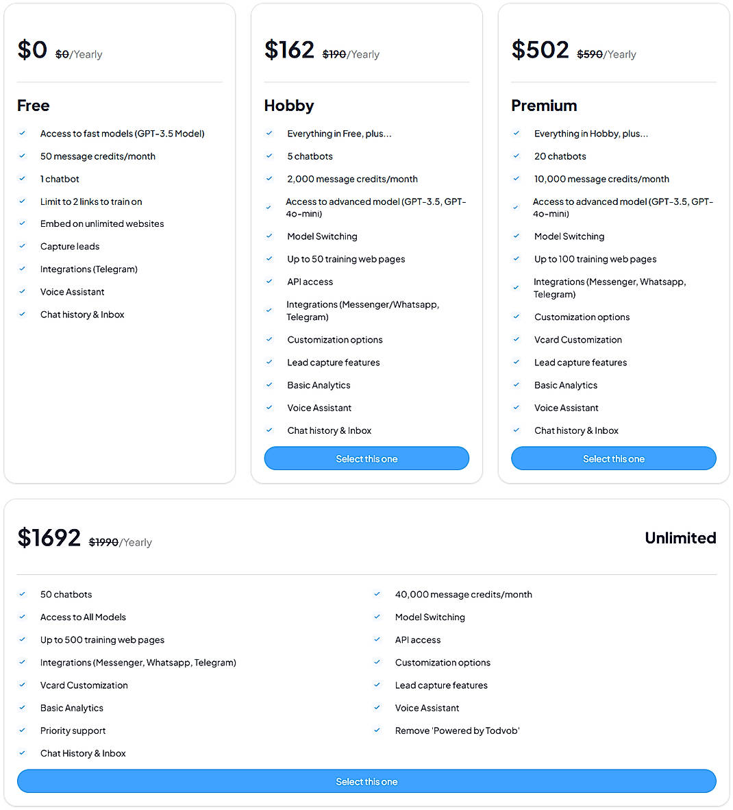 Pricing screenshot