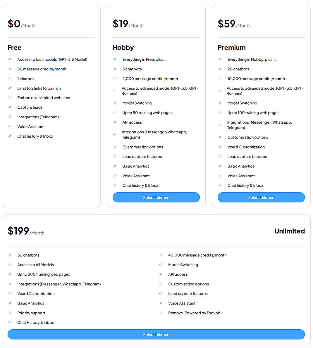 Pricing screenshot