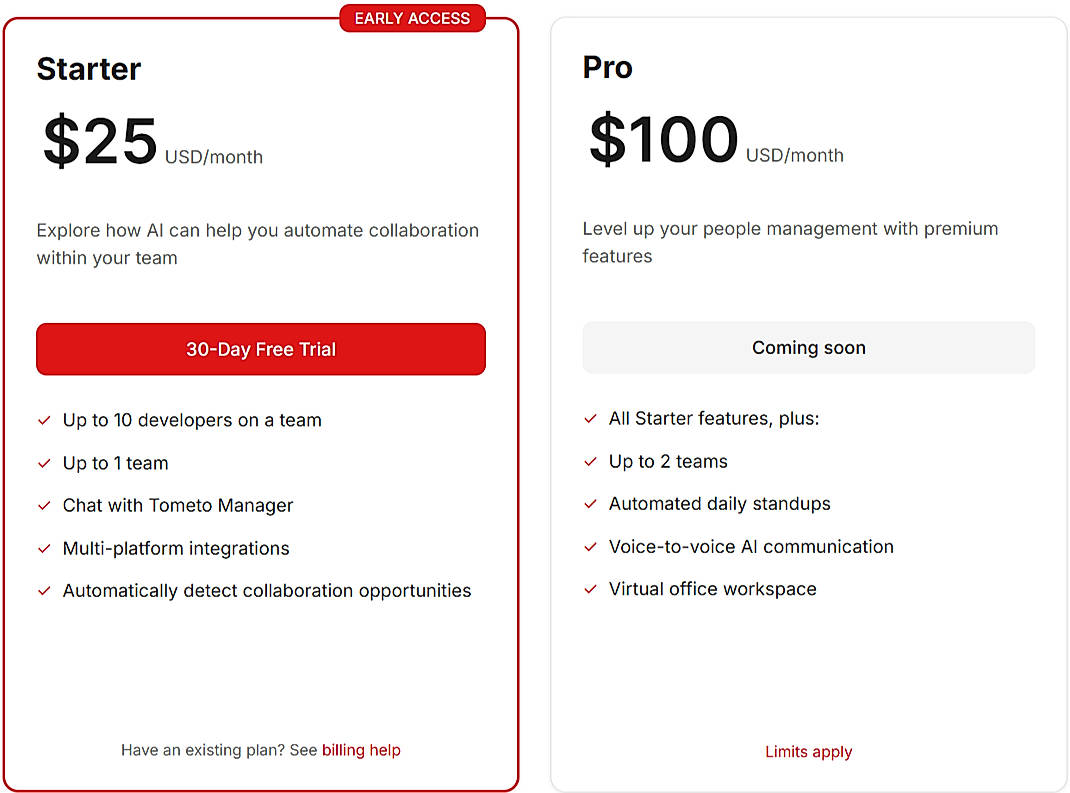 Pricing screenshot