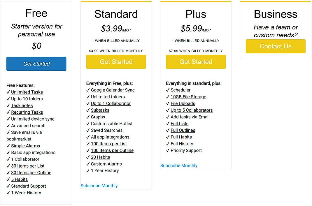 Pricing screenshot