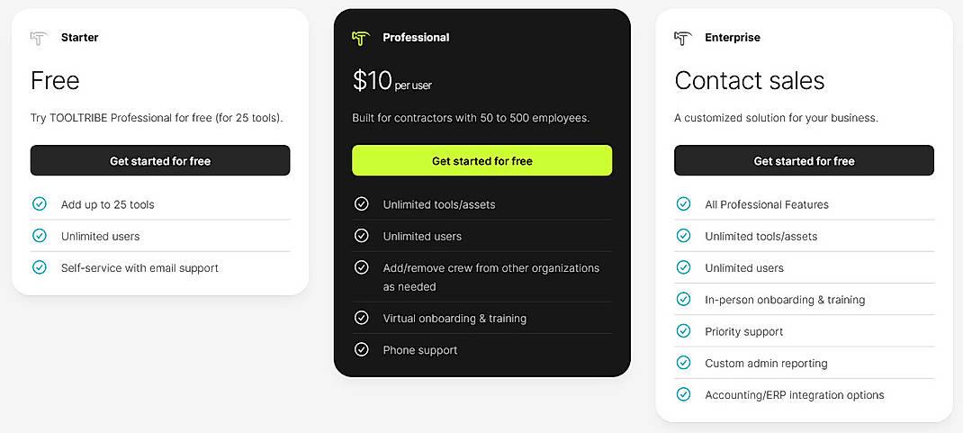 Pricing screenshot