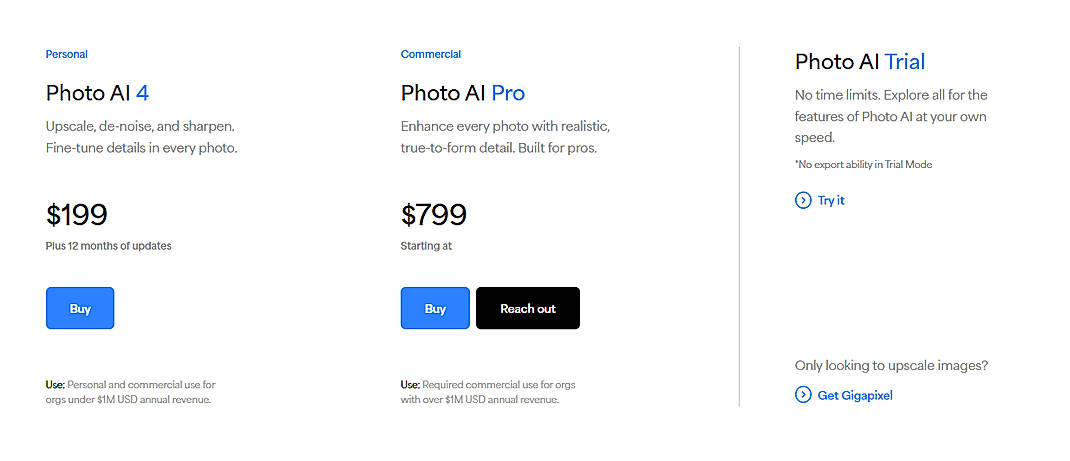 Pricing screenshot
