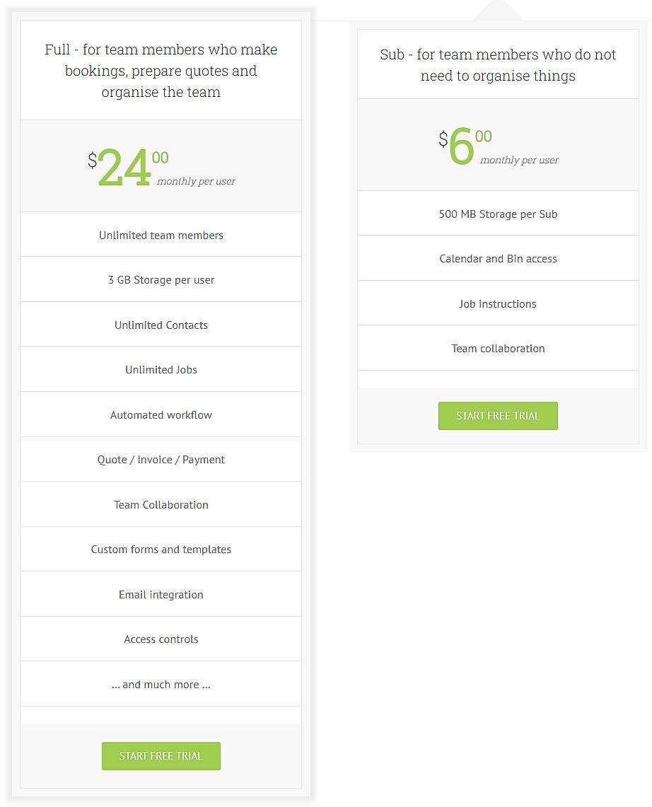 Pricing screenshot
