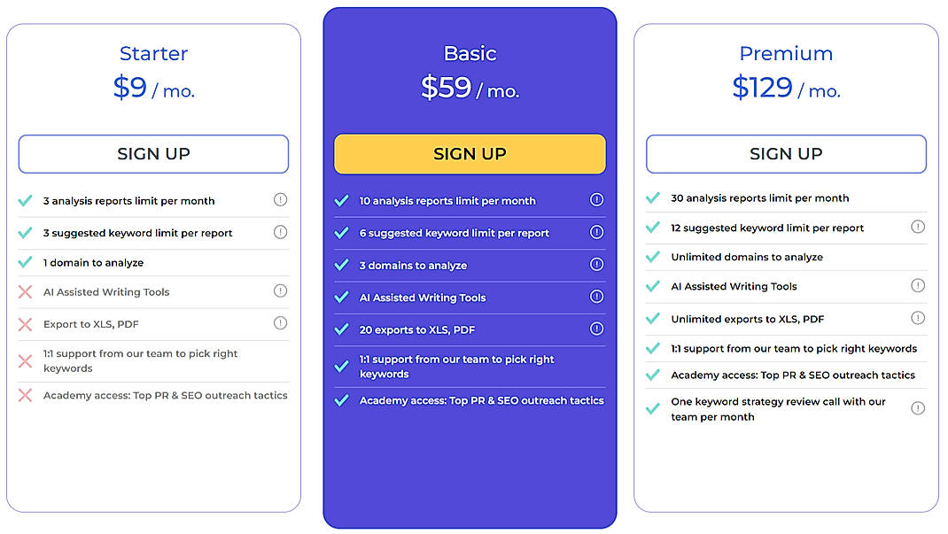 Pricing screenshot