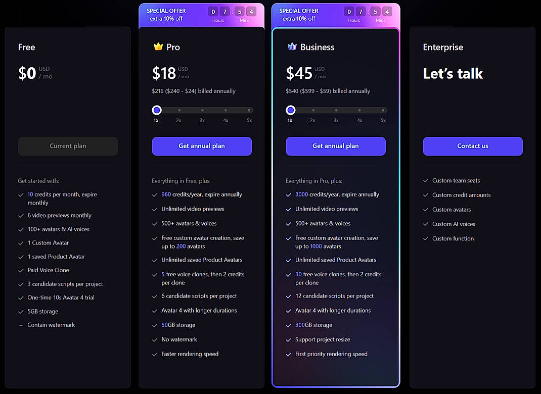 Pricing screenshot