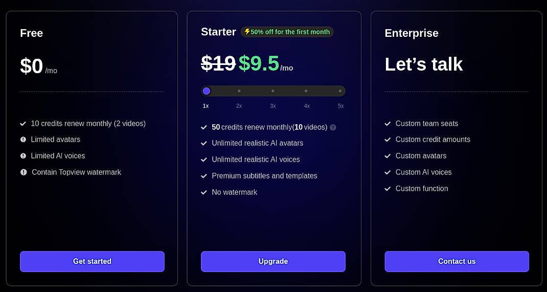 Pricing screenshot