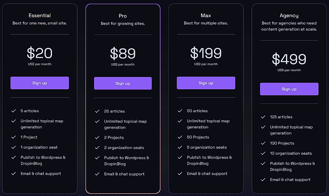 Pricing screenshot