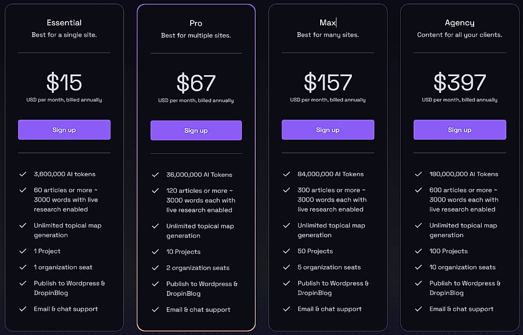 Pricing screenshot
