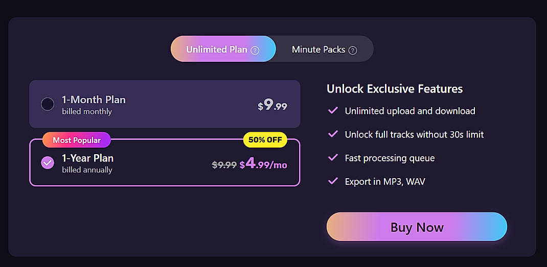 Pricing screenshot