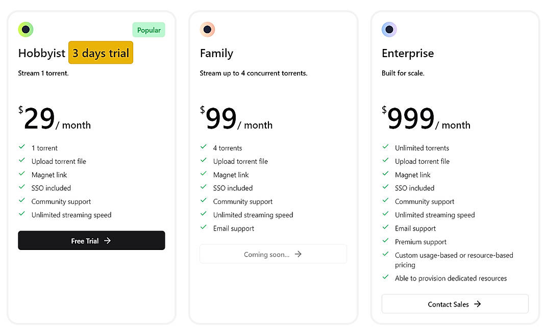 Pricing screenshot