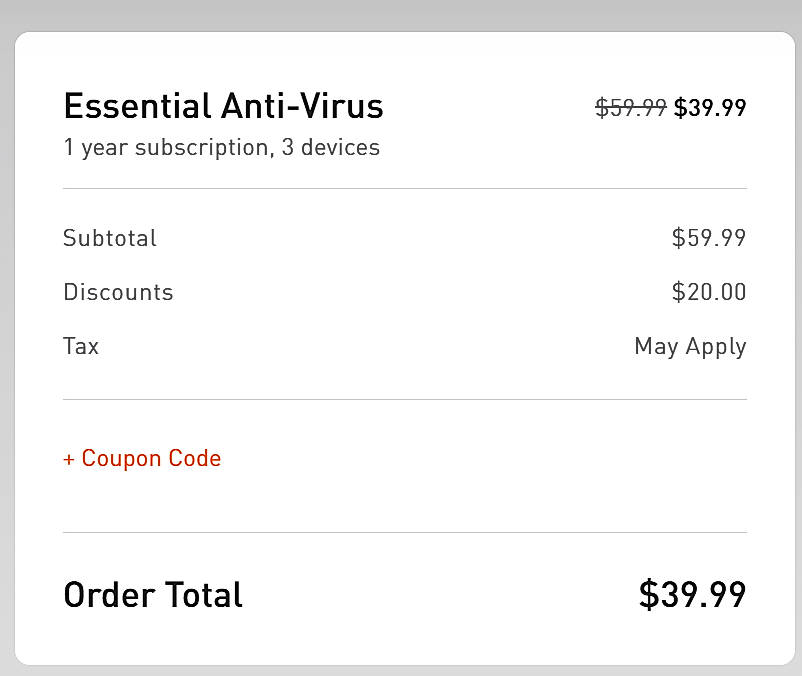 Pricing screenshot