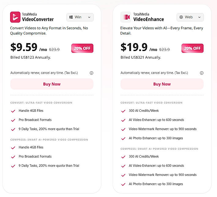 Pricing screenshot
