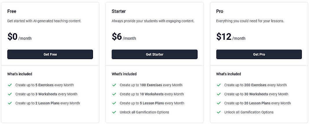 Pricing screenshot